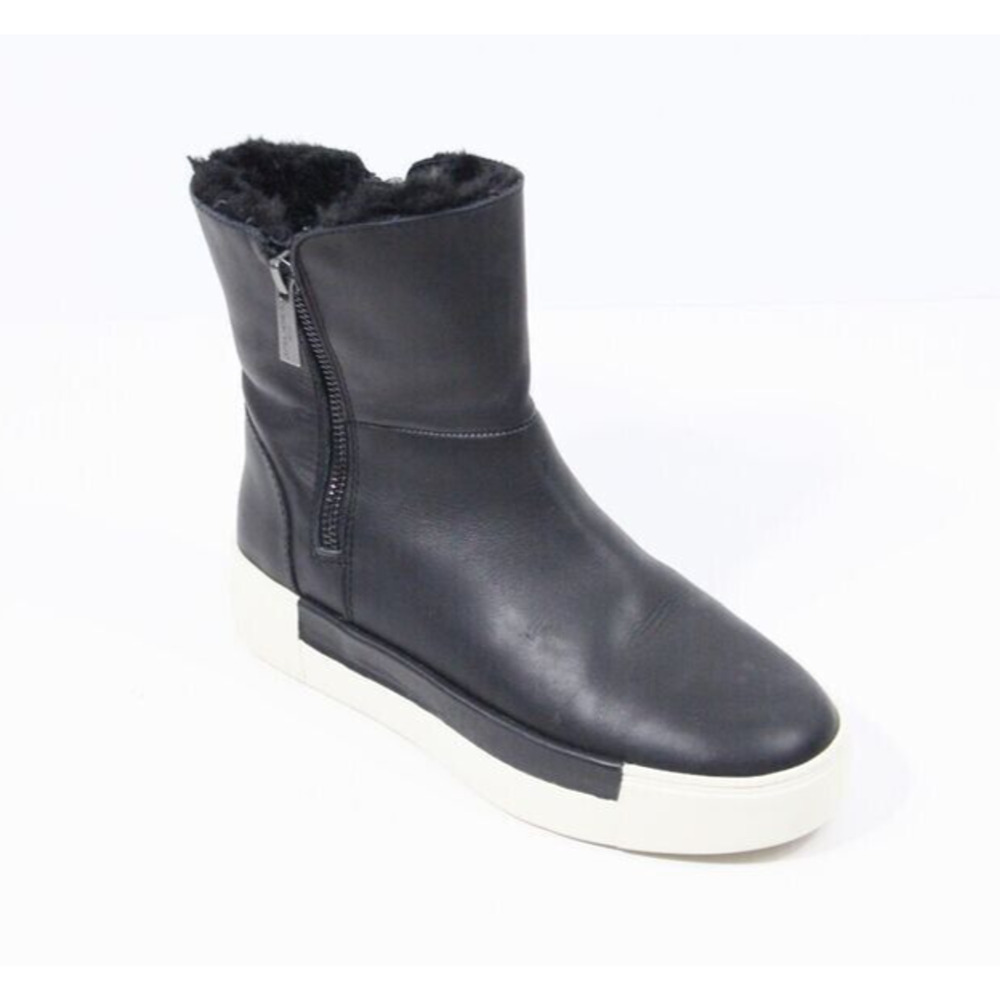 J/SLIDES Black Leather Double Zip Faux Fur Lined Waterproof Boots Womens SZ 9.5